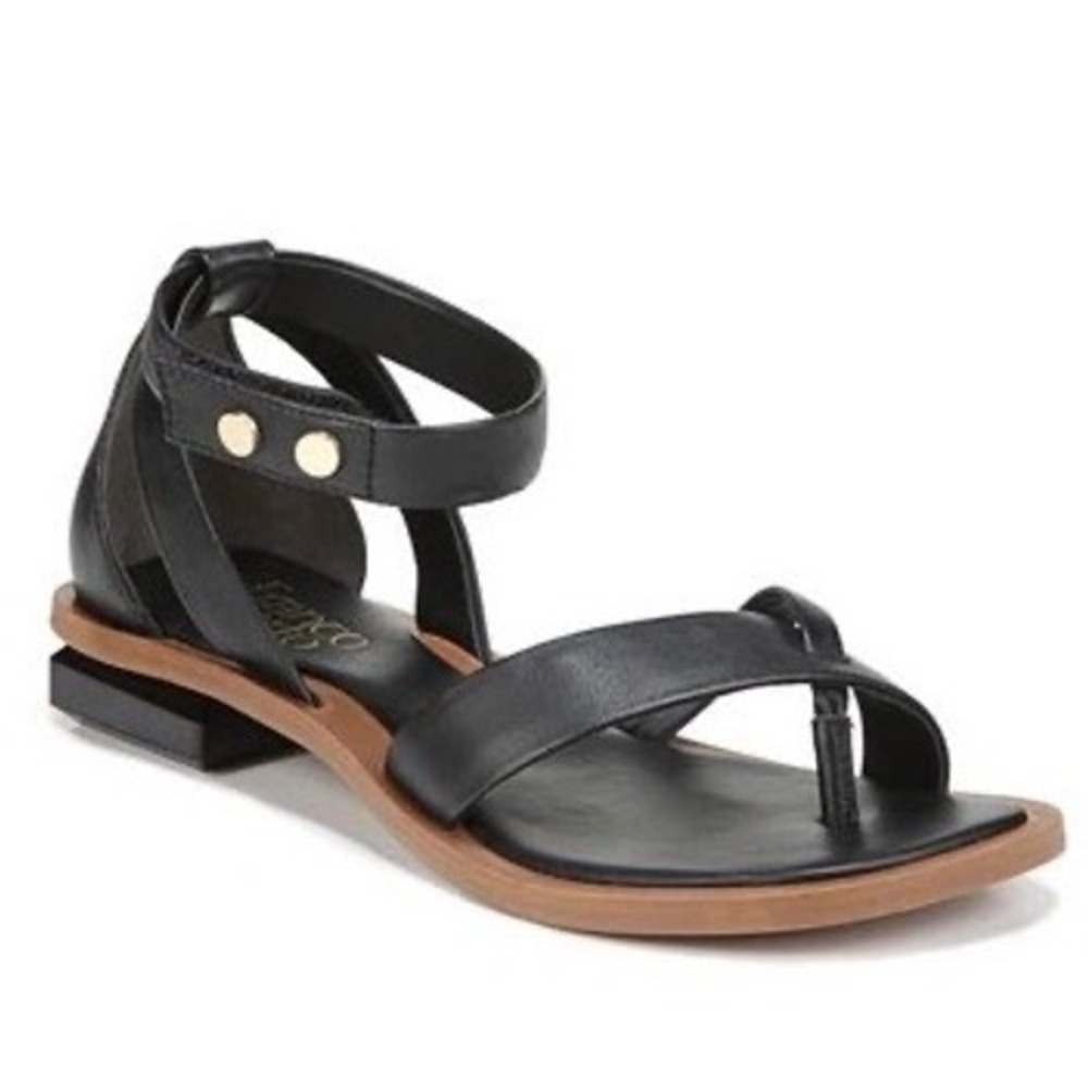 NWOB FRANCO SARTO Parker Sandal In Black Leather Square Heel Sz 9 Dressy Casual